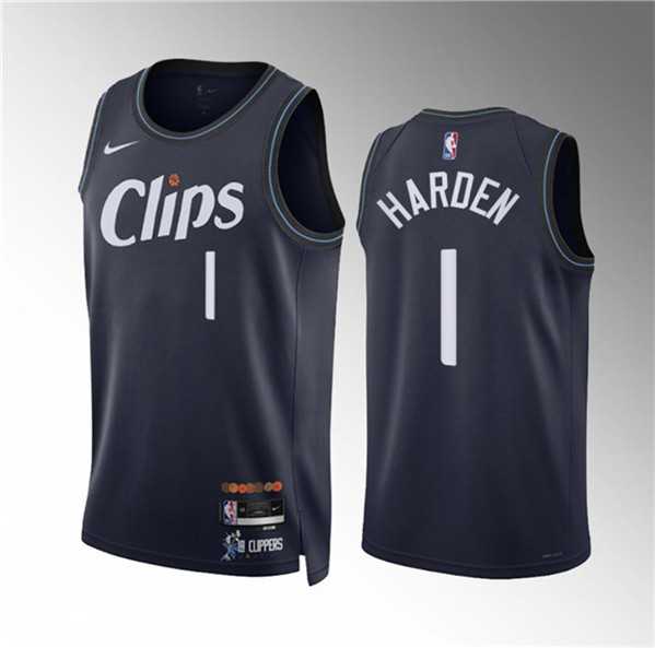 Men%27s Los Angeles Clippers #1 James Harden Navy 2023-24 City Edition Stitched Jersey Dzhi->los angeles clippers->NBA Jersey